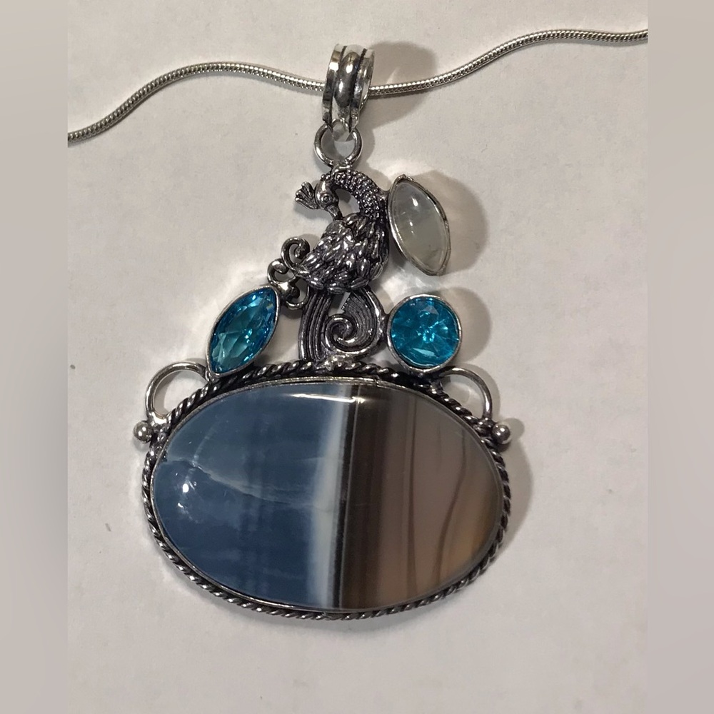 Owhyee Opal Blue Topaz Moonstone 925 Sterling Silver Necklace